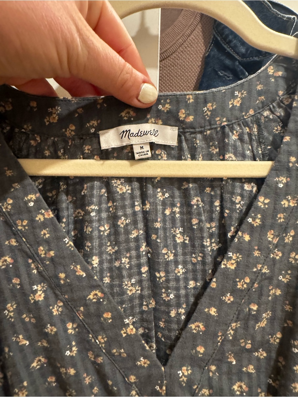 Madewell Slate Blue Floral V-Neck Blouse - Picture 2 of 3